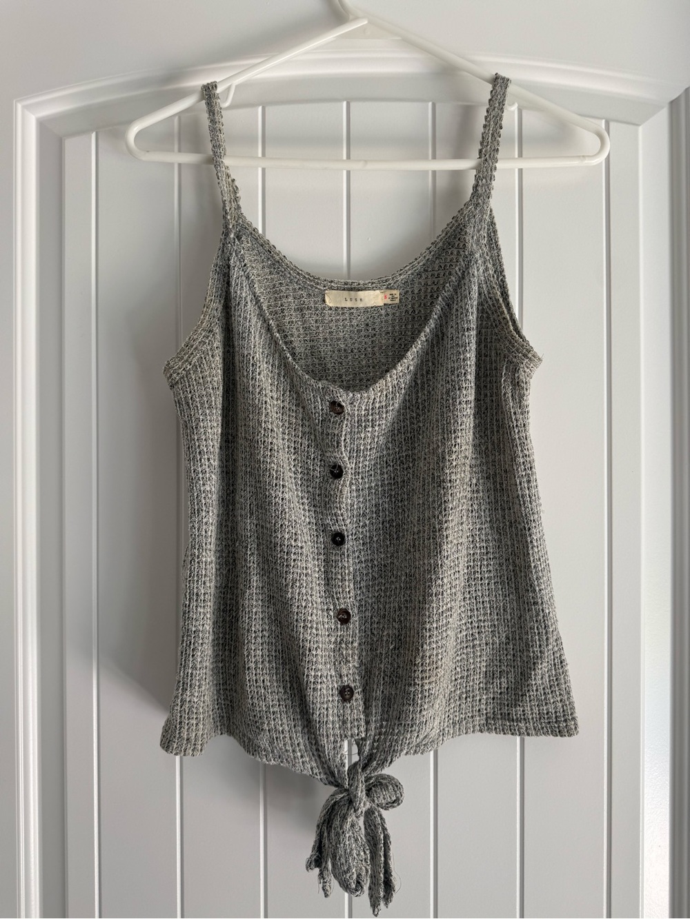 Lush Gray Knit Button-Front Tie-Hem Camisole
